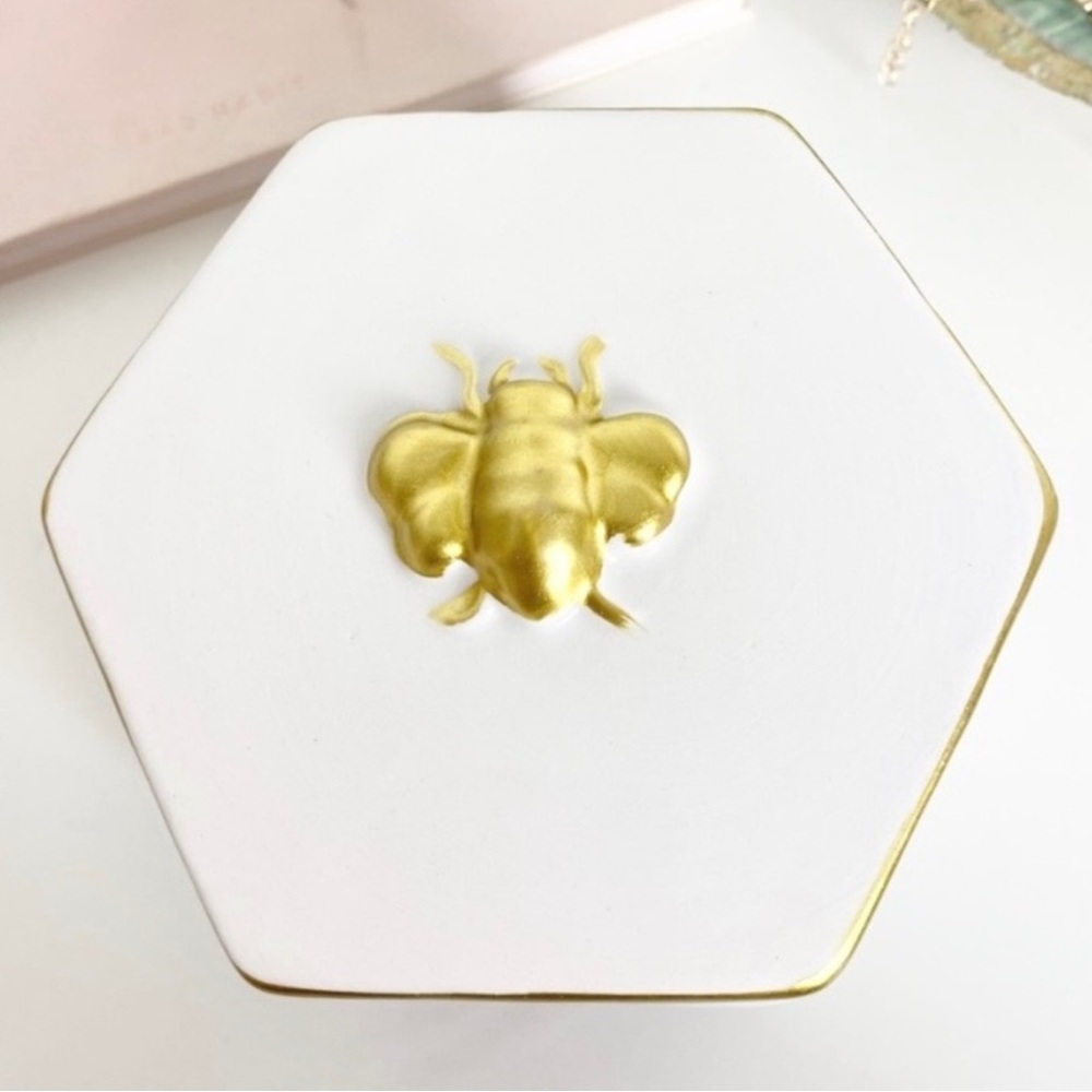 NWT Gold and White Bee Trinket Jewelry Accent Box